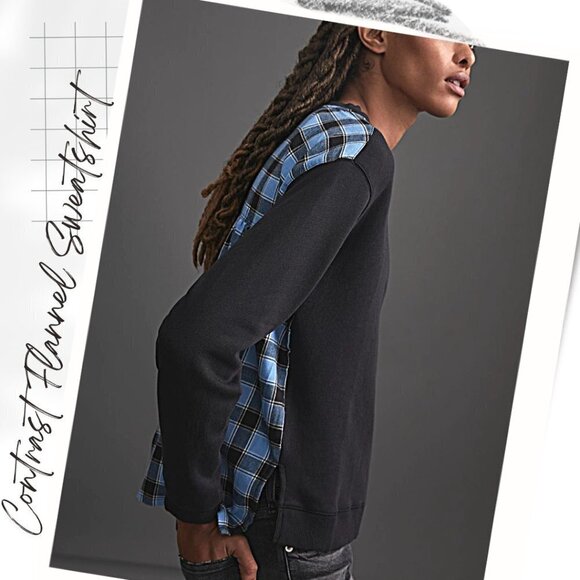 NWOT Pilcro | Anthropologie Contrast Flannel Sweatshirt - Picture 3 of 11